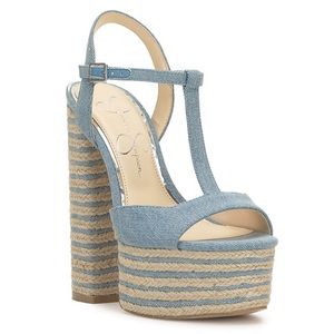 Jessica Simpson Blue Denim Ameeka Platform Sandal High Heel Shoe Size 10